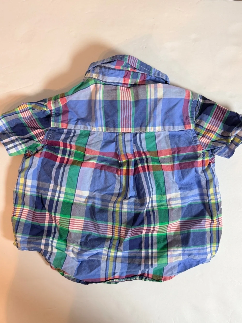 Ralph Lauren Baby Boys Plaid Button Down Shirt Size 9M Blue Green Spring Cotton